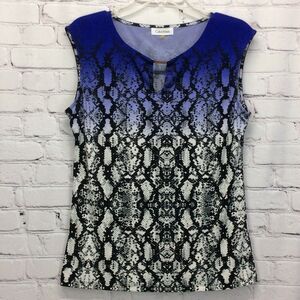 Calvin Klein CK Ombre Snake Print Blouse Women's Size M Blue/White/Black Career
